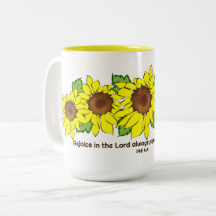Cheerful Yellow Sunflowers Rejoice In Lord Two-Tone Coffee Mug