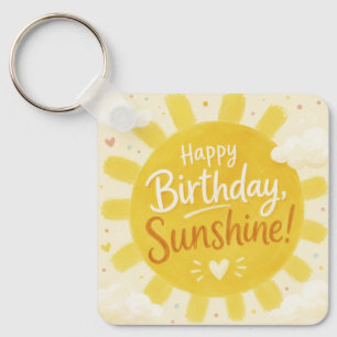 Cheerful Yellow Sunshine Happy Birthday Key Ring