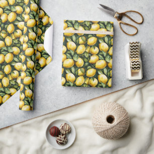 Cheerful Yellow Watercolor Lemon Illustration Wrapping Paper