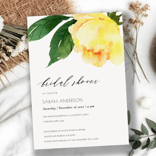 CHEERFUL YELLOW WATERCOLOUR FLORAL BRIDAL SHOWER INVITATION (Creator Uploaded)