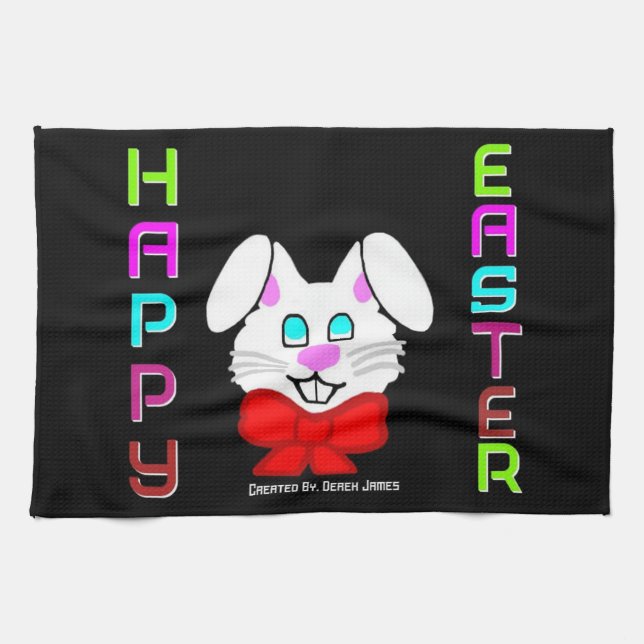 Cheerfully Happy Easter Bunny Kitchen Towel (Horizontal)