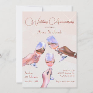 Cheering Champagne Glasses Wedding Anniversary Invitation