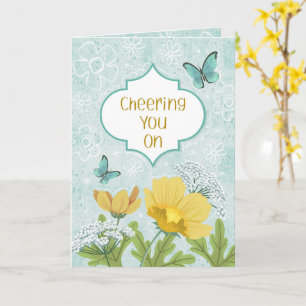 Cheering You On Blue Floral Garden Encouragement Card
