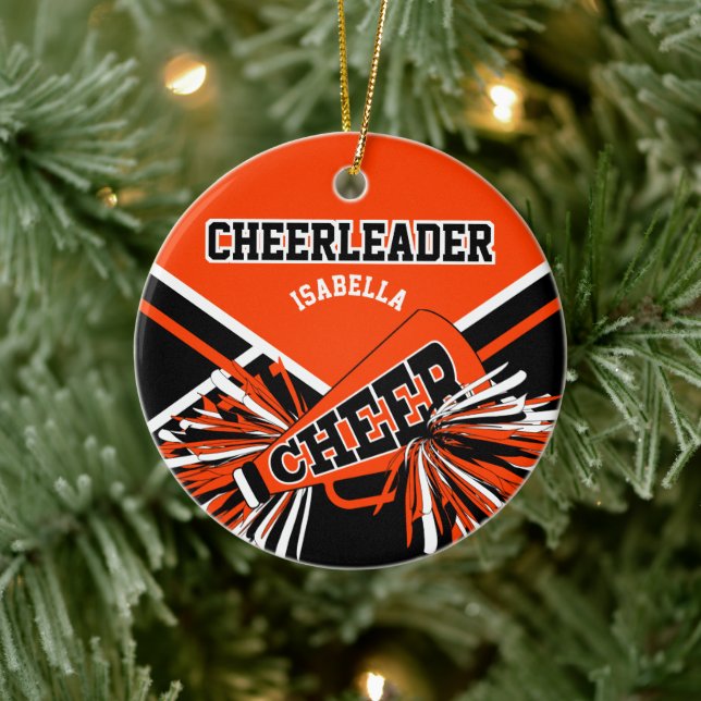 Cheerleader 2 📣 💖 - Orange, Black and White Ceramic Tree Decoration (Tree)