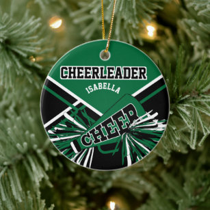 Cheerleader 2S 📣 💖 - Dark Green, Black and White Ceramic Tree Decoration