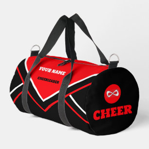 cheerleader bag, personalise red, white & black duffle bag