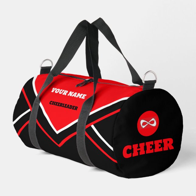 cheerleader bag, personalise red, white & black duffle bag (Left Corner)