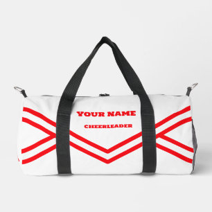 cheerleader bag, red and white duffle bag