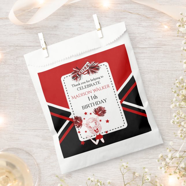 Cheerleader Birthday Party Red, Black, White Favour Bags (Clipped)