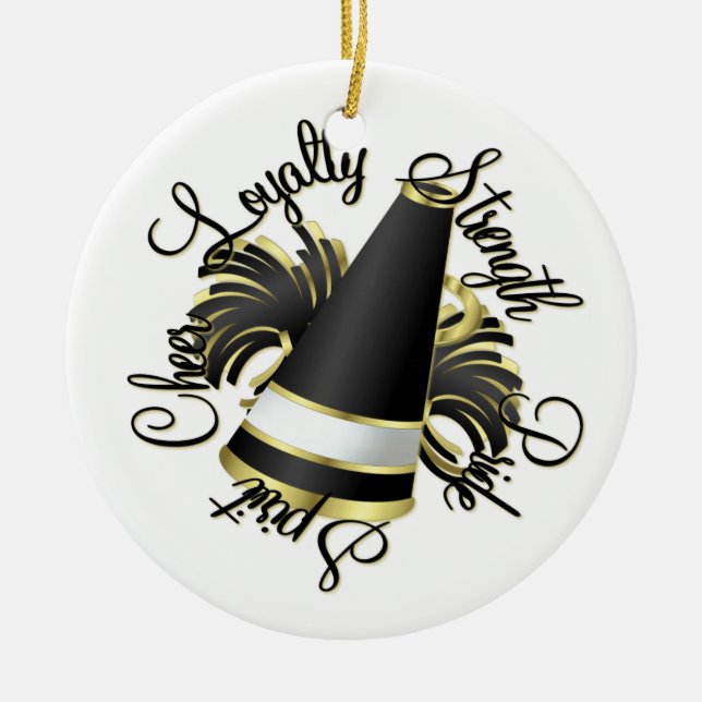 Cheerleader Black and Gold Qualities Ceramic Tree Decoration (Front)