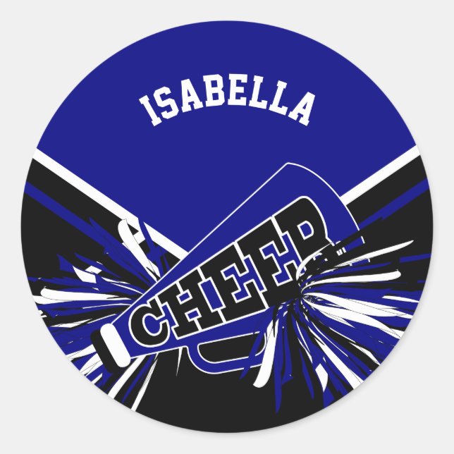📣 Cheerleader -  Black, Dark Blue and White Classic Round Sticker (Front)
