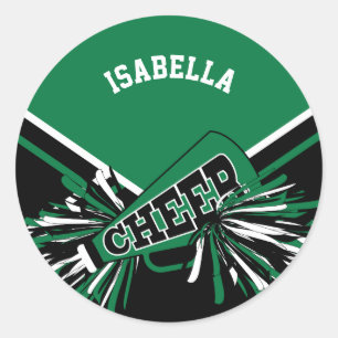 📣 Cheerleader -  Black, Green and White Classic Round Sticker