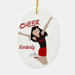 Cheerleader Black Hair Black & Red Ceramic Tree Decoration