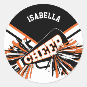 📣 Cheerleader - Black, Orange and White Classic Round Sticker