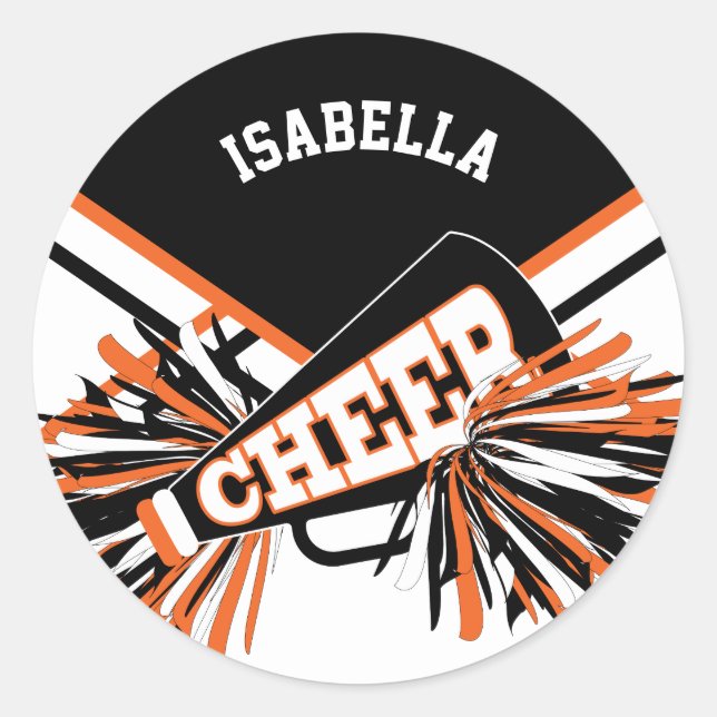 📣 Cheerleader - Black, Orange and White Classic Round Sticker (Front)