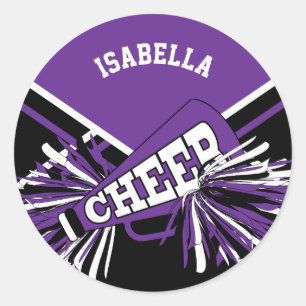📣 Cheerleader - Black, Purple and White Classic Round Sticker