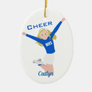 Cheerleader Blonde Blue & White Ceramic Tree Decoration