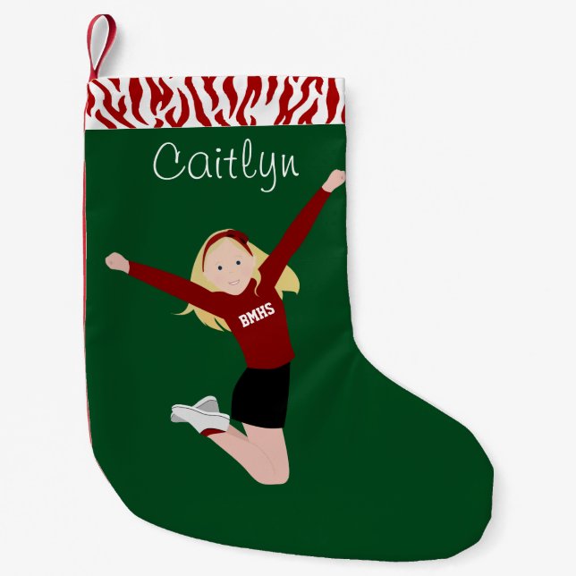 Cheerleader Blonde in Red & Black Small Christmas Stocking (Front)