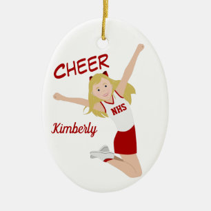 Cheerleader Blonde Red & White Ceramic Tree Decoration