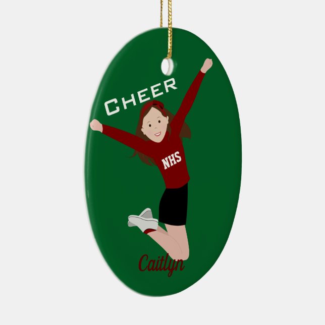Cheerleader Brunette Red & Black Ceramic Tree Decoration (Right)