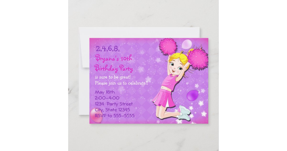 Cheerleader Cheer Birthday Party Invitations Zazzle