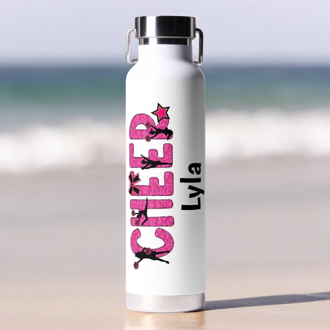 Cheerleader Cheer Pink Glitter Personalised Water Bottle (Creator Uploaded)