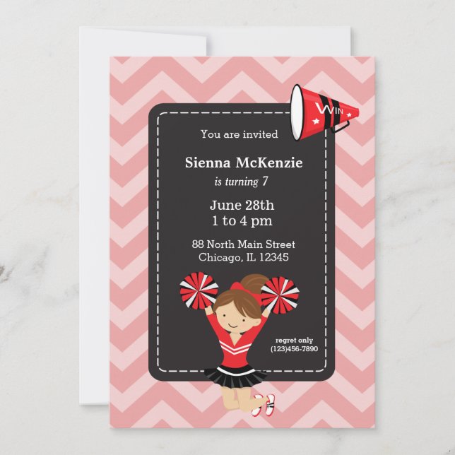 Cheerleader, choose your own background colour invitation (Front)