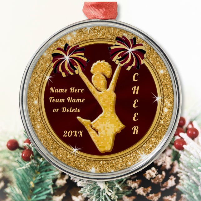 Cheerleader Christmas Ornaments Personalised (Burgundy Maroon, Christmas gifts for cheerleaders. Christmas gifts for cheer coach. Cheer Ornaments.)