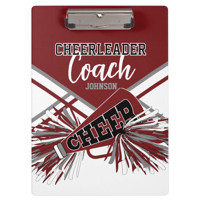 Cheerleader Coach - Maroon Red, Gary & White Clipboard (Front)