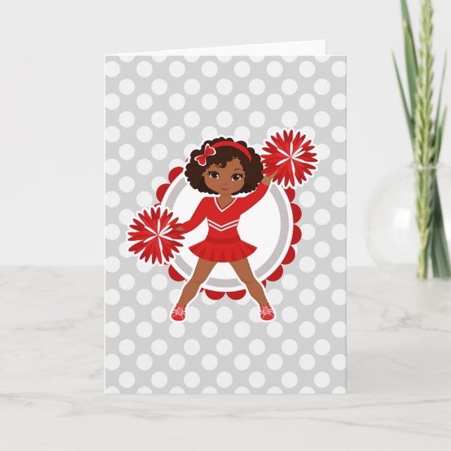 Cheerleader - Cute Red African American Cheer Card (Front)