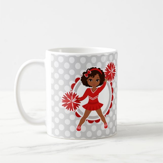 Cheerleader - Cute Red African American Cheer Coffee Mug (Left)