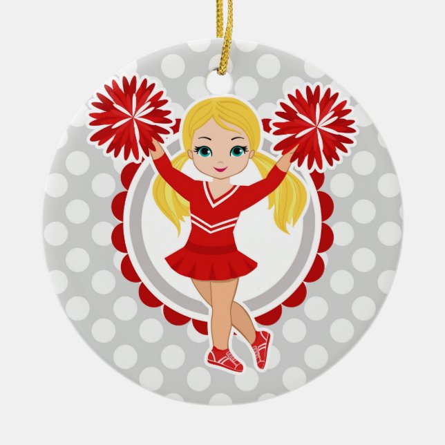 Cheerleader - Cute Red Blonde Cheer Ceramic Tree Decoration (Front)