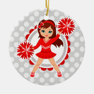 Cheerleader - Cute Red Brunette Cheer Ceramic Tree Decoration