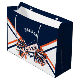Cheerleader 📣 - Dark Blue, Orange, White - Large Large Gift Bag