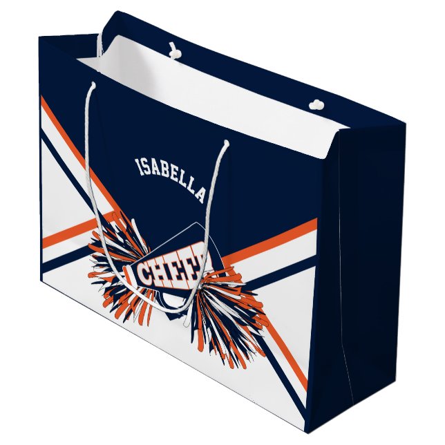 Cheerleader 📣  - Dark Blue, Orange, White - Large Large Gift Bag (Front Angled)