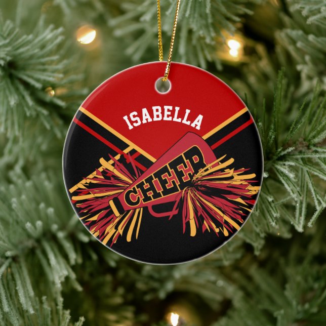 Cheerleader 📣 - Dark Red, Black and Gold Ceramic Tree Decoration (Tree)