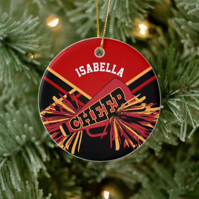 Cheerleader 📣💖 - Dark Red, Black and Gold Ceramic Tree Decoration (Tree)