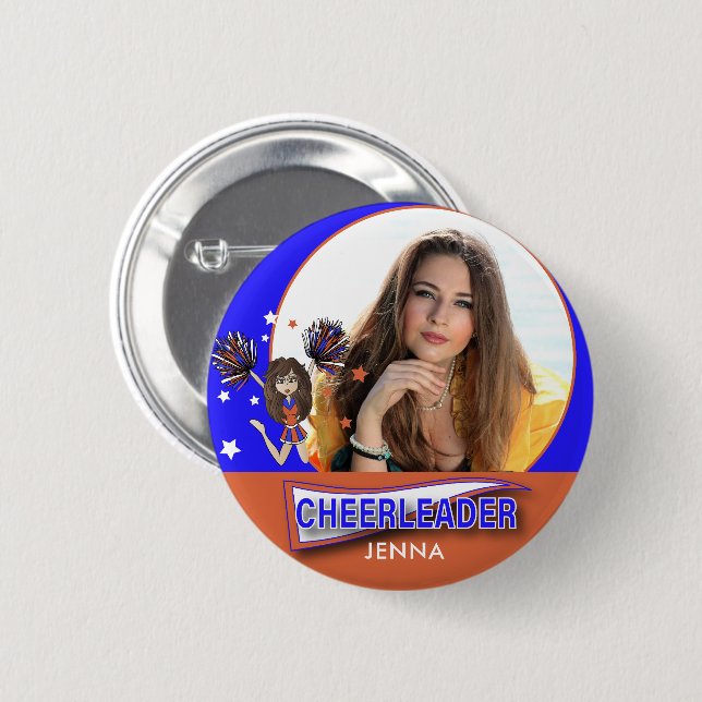 Cheerleader - DIY Photo -  Blue and Orange 6 Cm Round Badge (Front & Back)