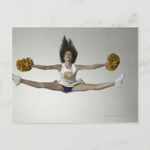 Cheerleader doing splits in mid air postcard