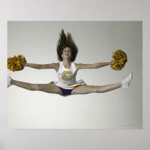 Cheerleader doing splits in mid air poster