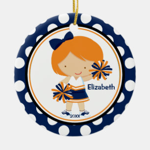 Cheerleader Girl Christmas Ornament Blue Gold