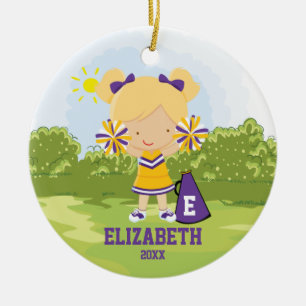 Cheerleader Girl Christmas Ornament Purple Gold