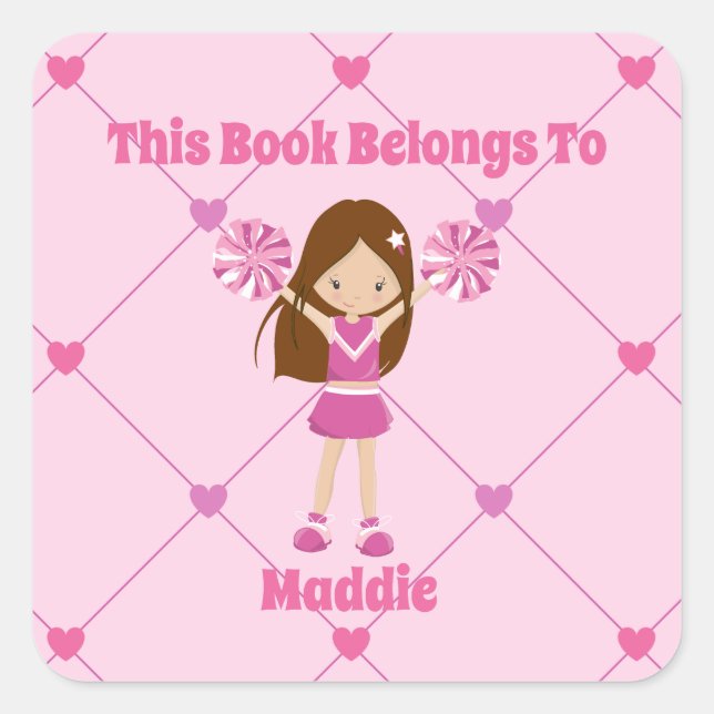 Cheerleader Girl Cute Custom This Book Belongs To Square Sticker (Front)