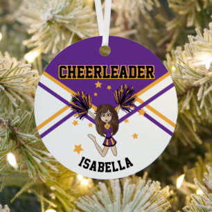 Cheerleader 📣 💖 Girl - Purple and Gold 2S Metal Tree Decoration