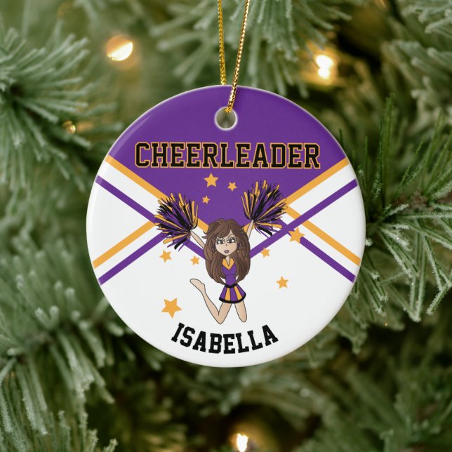 Cheerleader 📣 💖 Girl -  Purple and Gold  Ceramic Tree Decoration (Tree)