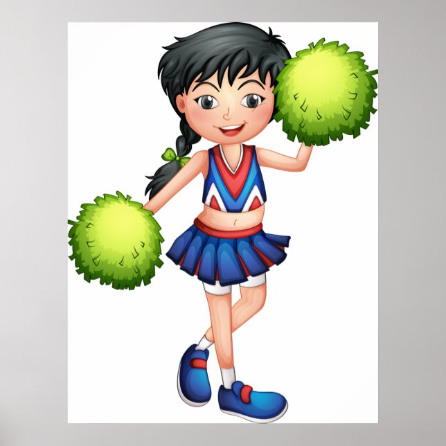 Cheerleader Girl with Pom Poms Fun Sports Spirit Poster (Front)