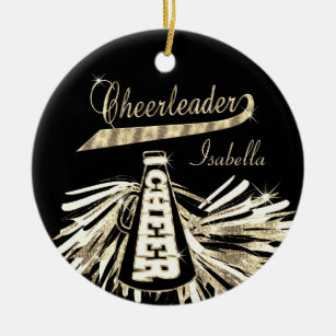 Cheerleader 📣 💖 Glam- Black and Gold Ceramic Tree Decoration