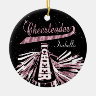Cheerleader 📣 💖 Glam- Black and Pink Ceramic Tree Decoration