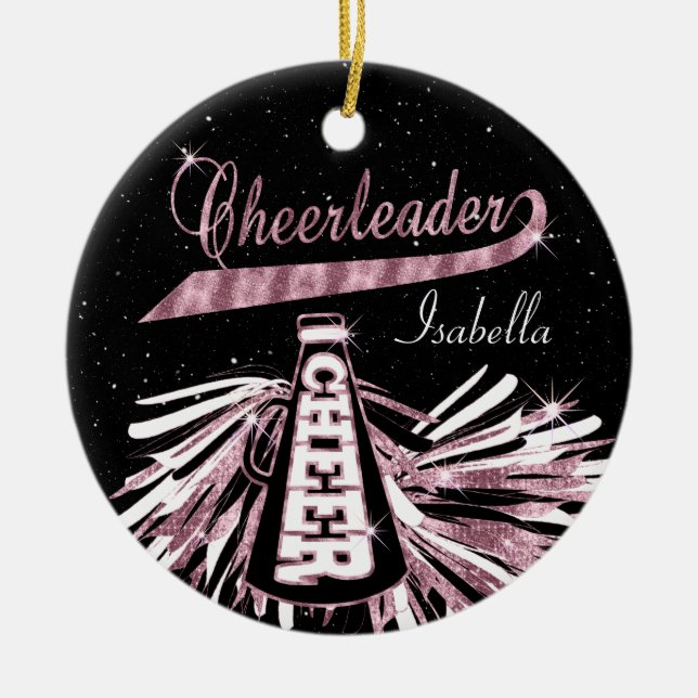 Cheerleader 📣 💖 Glam- Black and Pink Ceramic Tree Decoration (Front)