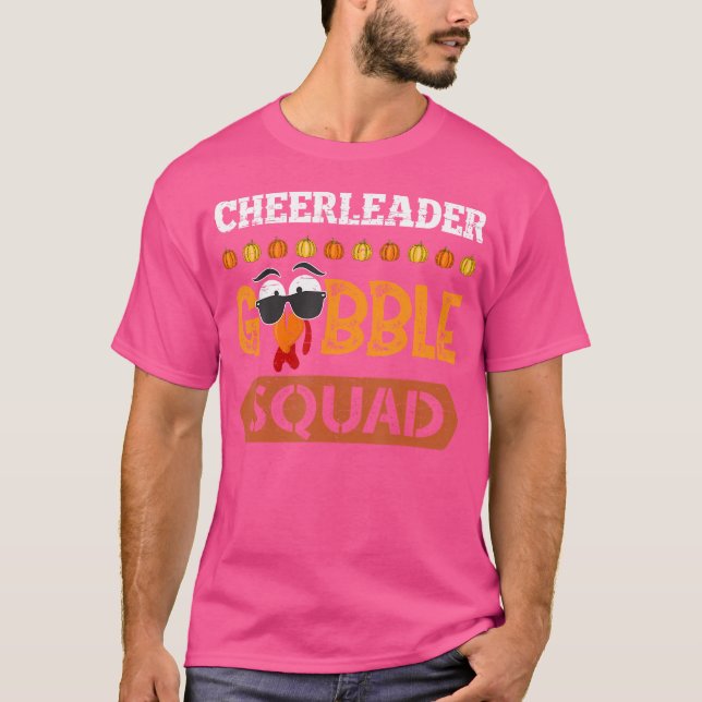 Cheerleader Gobble Squad Turkey Thanksgiving Cheer T-Shirt (Front)
